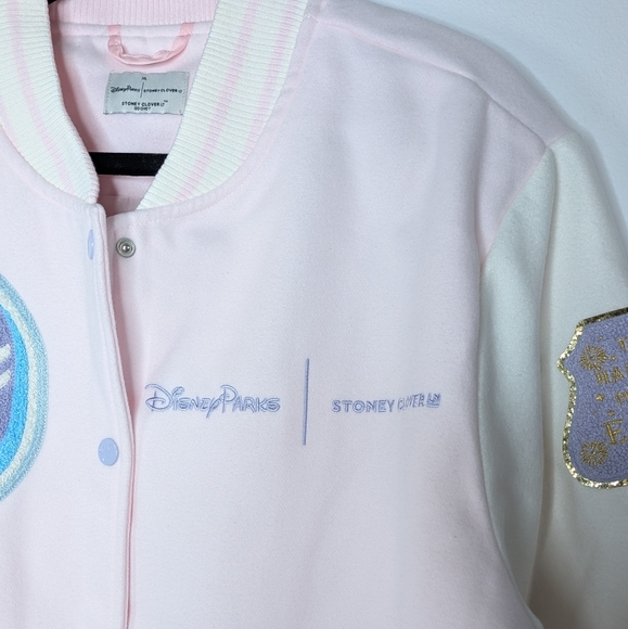 NWT Disney x Stoney Clover Lane Varsity Snap Button Jacket Baby Pink Cream XL - Picture 3 of 11